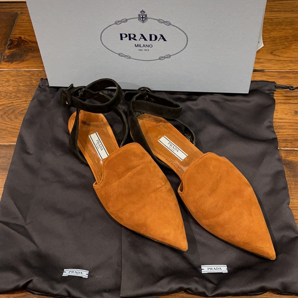 Prada suede ankle straps pointed flap